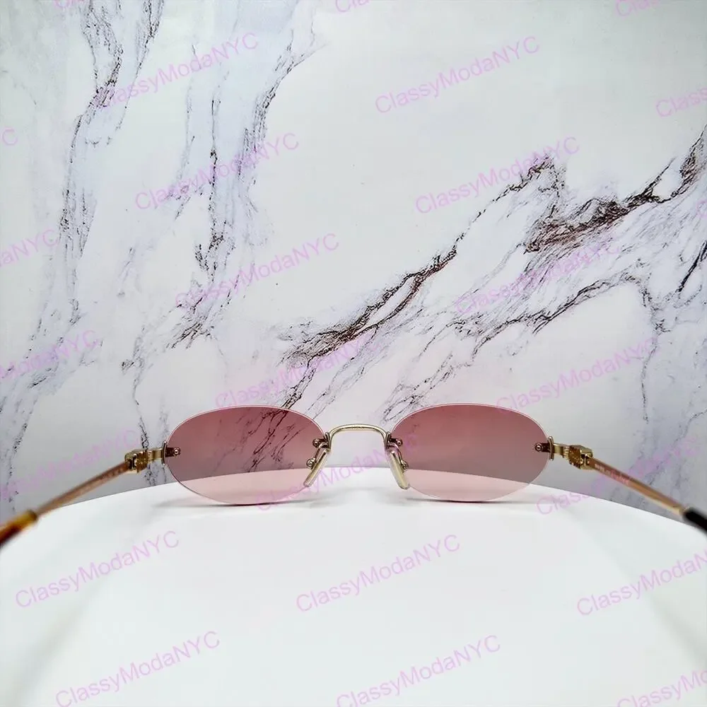 New MIU MIU Sunglasses Gold Metal Pink Oval Authentic Gradient MIU MIU